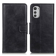 Leather Case Stands Flip Cover Holder M09L for Motorola Moto E32s Black