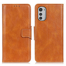 Leather Case Stands Flip Cover Holder M09L for Motorola Moto E32s Brown