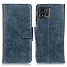 Leather Case Stands Flip Cover Holder M09L for Motorola Moto G72 Blue