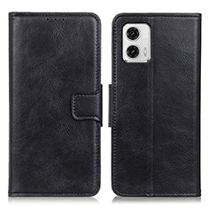 Leather Case Stands Flip Cover Holder M09L for Motorola Moto G73 5G Black