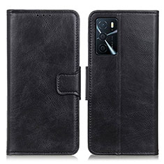 Leather Case Stands Flip Cover Holder M09L for Oppo A54s Black