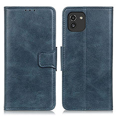 Leather Case Stands Flip Cover Holder M09L for Samsung Galaxy A03 Blue