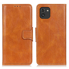 Leather Case Stands Flip Cover Holder M09L for Samsung Galaxy A03 Brown