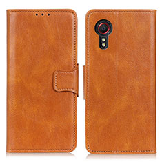 Leather Case Stands Flip Cover Holder M09L for Samsung Galaxy XCover 5 SM-G525F Brown