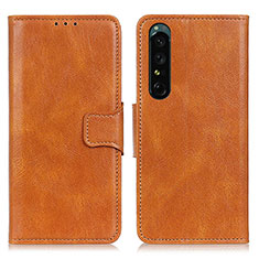 Leather Case Stands Flip Cover Holder M09L for Sony Xperia 1 IV Brown