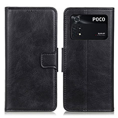 Leather Case Stands Flip Cover Holder M09L for Xiaomi Poco M4 Pro 4G Black