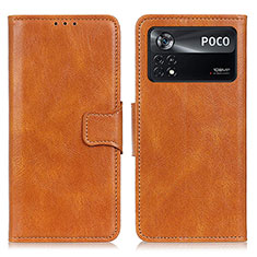 Leather Case Stands Flip Cover Holder M09L for Xiaomi Poco X4 Pro 5G Brown