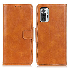 Leather Case Stands Flip Cover Holder M09L for Xiaomi Redmi Note 10 Pro 4G Brown
