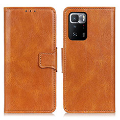 Leather Case Stands Flip Cover Holder M09L for Xiaomi Redmi Note 10 Pro 5G Brown