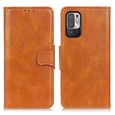 Leather Case Stands Flip Cover Holder M09L for Xiaomi Redmi Note 10T 5G Brown
