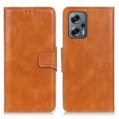 Leather Case Stands Flip Cover Holder M09L for Xiaomi Redmi Note 11T Pro 5G Brown