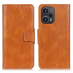 Leather Case Stands Flip Cover Holder M09L for Xiaomi Redmi Note 12 Turbo 5G Brown