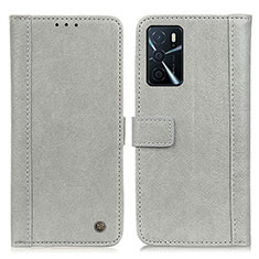 Leather Case Stands Flip Cover Holder M10L for Oppo A54s Gray