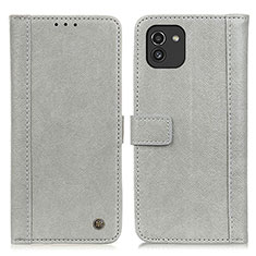 Leather Case Stands Flip Cover Holder M10L for Samsung Galaxy A03 Gray