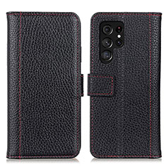 Leather Case Stands Flip Cover Holder M10L for Samsung Galaxy S23 Ultra 5G Black