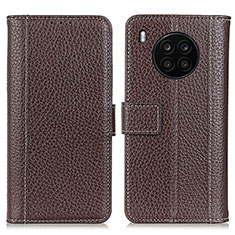 Leather Case Stands Flip Cover Holder M11L for Huawei Honor 50 Lite Brown