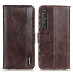 Leather Case Stands Flip Cover Holder M11L for Sony Xperia 1 III Brown