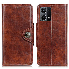 Leather Case Stands Flip Cover Holder M12L for Oppo F21 Pro 4G Brown