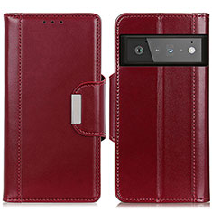 Leather Case Stands Flip Cover Holder M13L for Google Pixel 6 Pro 5G Red