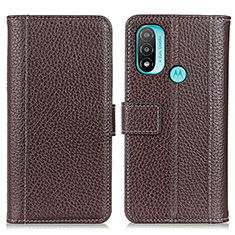 Leather Case Stands Flip Cover Holder M13L for Motorola Moto E20 Brown