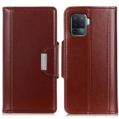 Leather Case Stands Flip Cover Holder M13L for Oppo Reno5 F Brown