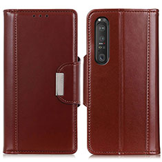 Leather Case Stands Flip Cover Holder M13L for Sony Xperia 1 III Brown