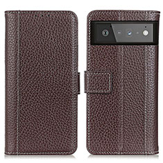 Leather Case Stands Flip Cover Holder M14L for Google Pixel 6 5G Brown