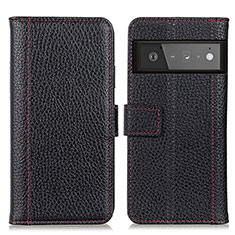 Leather Case Stands Flip Cover Holder M14L for Google Pixel 6 Pro 5G Black