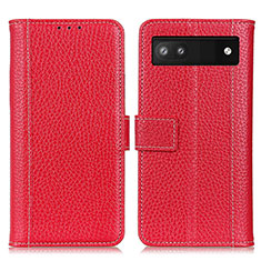 Leather Case Stands Flip Cover Holder M14L for Google Pixel 6a 5G Red