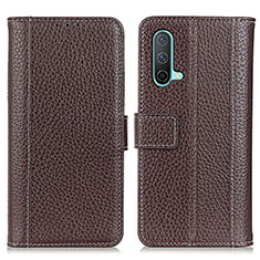 Leather Case Stands Flip Cover Holder M14L for OnePlus Nord CE 5G Brown