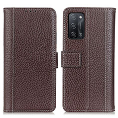 Leather Case Stands Flip Cover Holder M14L for Oppo A55 5G Brown