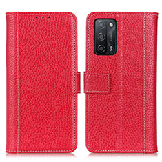 Leather Case Stands Flip Cover Holder M14L for Oppo A55 5G Red