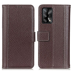 Leather Case Stands Flip Cover Holder M14L for Oppo A74 4G Brown