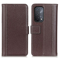 Leather Case Stands Flip Cover Holder M14L for Oppo A74 5G Brown