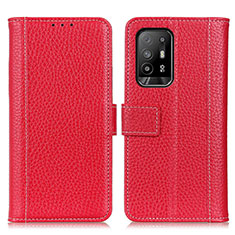 Leather Case Stands Flip Cover Holder M14L for Oppo A94 5G Red