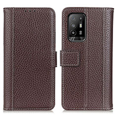 Leather Case Stands Flip Cover Holder M14L for Oppo A95 5G Brown