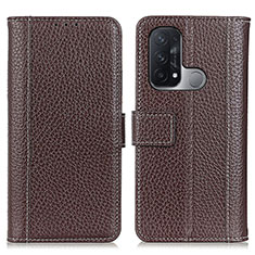 Leather Case Stands Flip Cover Holder M14L for Oppo Reno5 A Brown