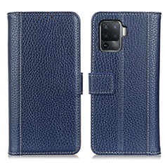 Leather Case Stands Flip Cover Holder M14L for Oppo Reno5 F Blue