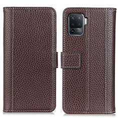 Leather Case Stands Flip Cover Holder M14L for Oppo Reno5 Lite Brown