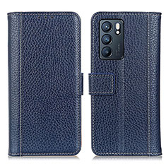 Leather Case Stands Flip Cover Holder M14L for Oppo Reno6 5G Blue