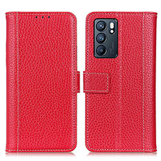 Leather Case Stands Flip Cover Holder M14L for Oppo Reno6 5G Red