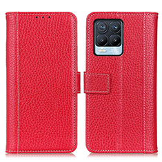 Leather Case Stands Flip Cover Holder M14L for Realme 8 Pro Red