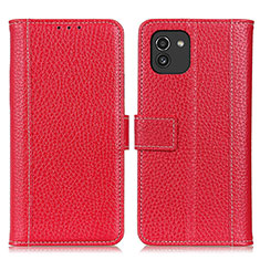 Leather Case Stands Flip Cover Holder M14L for Samsung Galaxy A03 Red