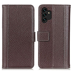 Leather Case Stands Flip Cover Holder M14L for Samsung Galaxy A13 4G Brown