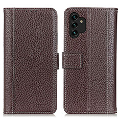 Leather Case Stands Flip Cover Holder M14L for Samsung Galaxy A13 5G Brown