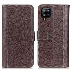 Leather Case Stands Flip Cover Holder M14L for Samsung Galaxy A22 4G Brown