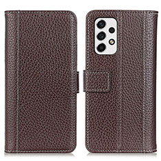 Leather Case Stands Flip Cover Holder M14L for Samsung Galaxy A53 5G Brown