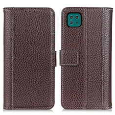 Leather Case Stands Flip Cover Holder M14L for Samsung Galaxy F42 5G Brown