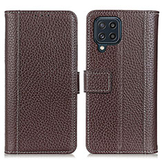 Leather Case Stands Flip Cover Holder M14L for Samsung Galaxy M32 4G Brown