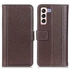 Leather Case Stands Flip Cover Holder M14L for Samsung Galaxy S21 5G Brown